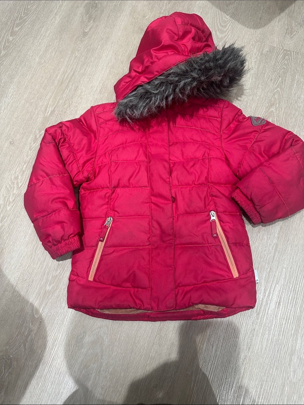 Children's Hooded Puffer Coat in Raspberry Red